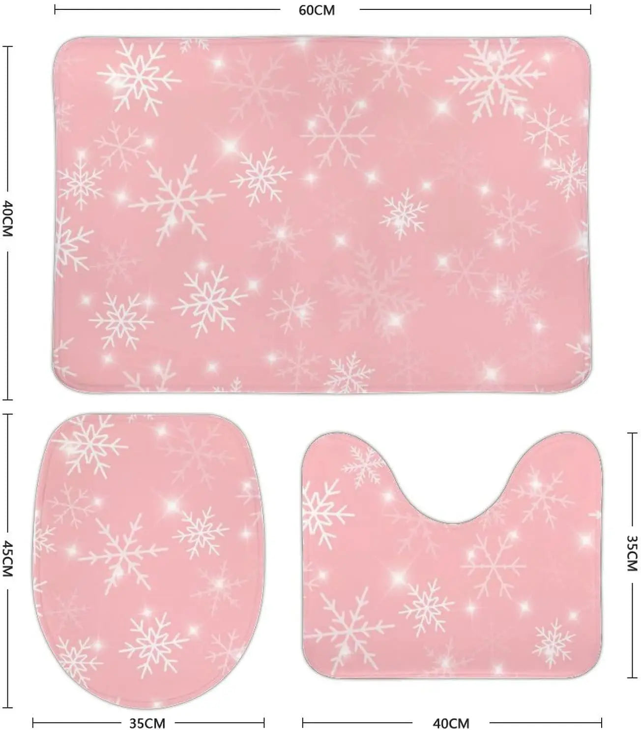 Pink Snowflakes Girly Heart Home Warm Christmas Festival Decorations and Accessories Bathroom 3Pcs/set Mats Toilet Floor Carpets