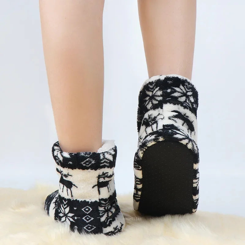 Winter Socks Shoes Woman Home Slippers Christmas Elk Indoor Shoes Warm Contton Slipper Plush Insole Anti-Skid Sole Shoes