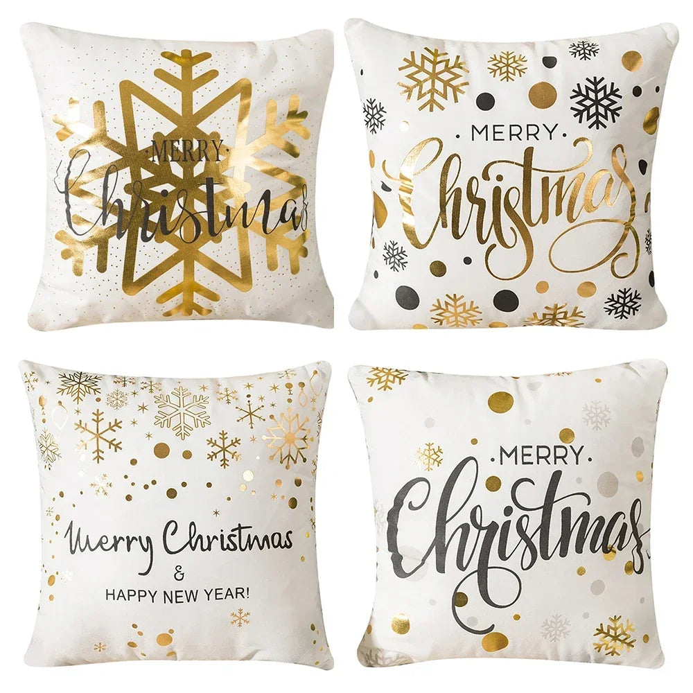 4Pack Christmas Decorations Pillow Covers Sofa Square Throw Pillow Cases Stamping Snowflake Waist Cushion Cover Home Bed Decor