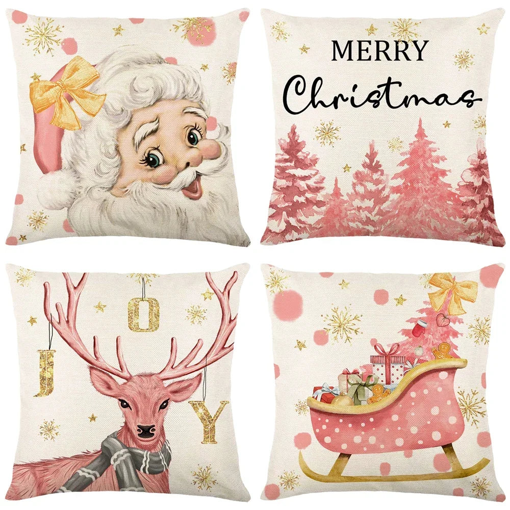 4Pack Christmas Decorations Pillow Covers Sofa Square Throw Pillow Cases Stamping Snowflake Waist Cushion Cover Home Bed Decor