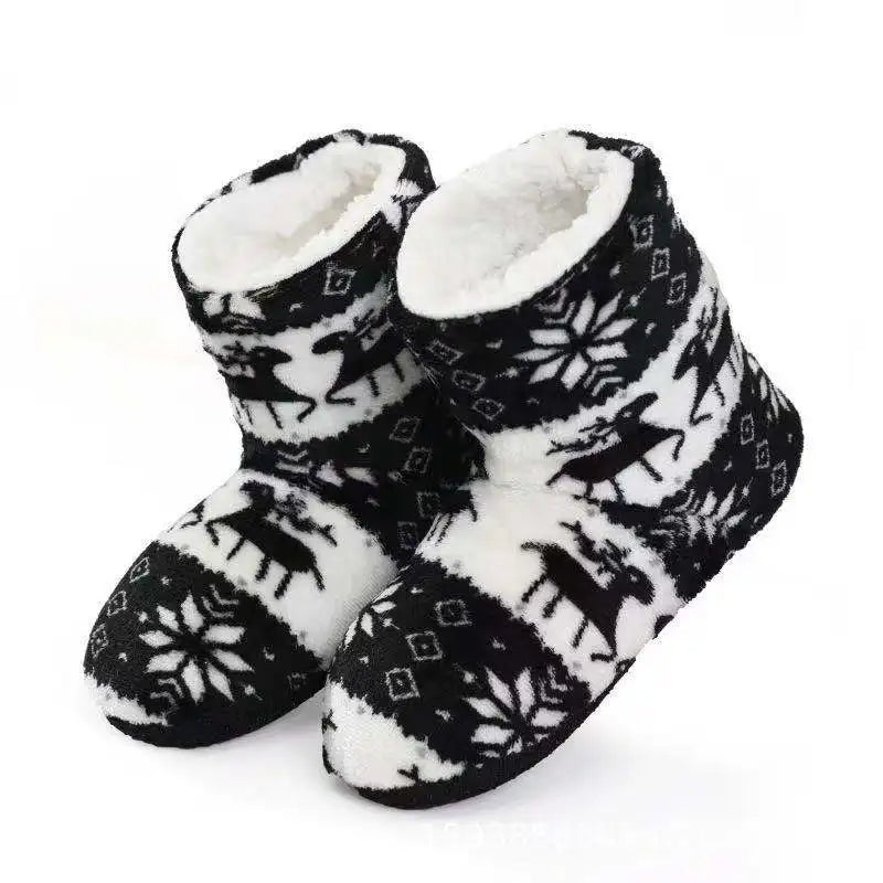 Winter Socks Shoes Woman Home Slippers Christmas Elk Indoor Shoes Warm Contton Slipper Plush Insole Anti-Skid Sole Shoes