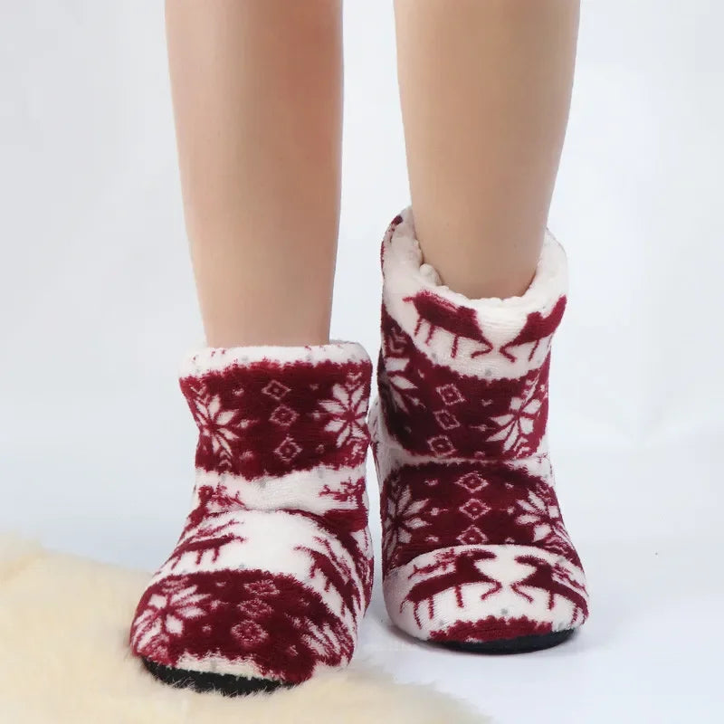 Winter Socks Shoes Woman Home Slippers Christmas Elk Indoor Shoes Warm Contton Slipper Plush Insole Anti-Skid Sole Shoes