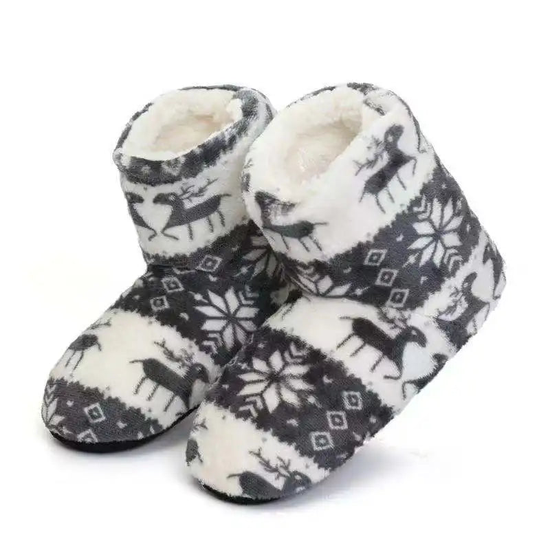 Winter Socks Shoes Woman Home Slippers Christmas Elk Indoor Shoes Warm Contton Slipper Plush Insole Anti-Skid Sole Shoes