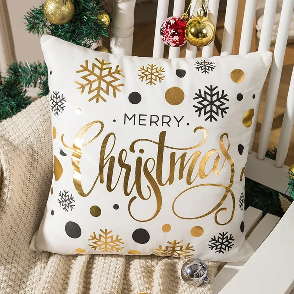 4Pack Christmas Decorations Pillow Covers Sofa Square Throw Pillow Cases Stamping Snowflake Waist Cushion Cover Home Bed Decor