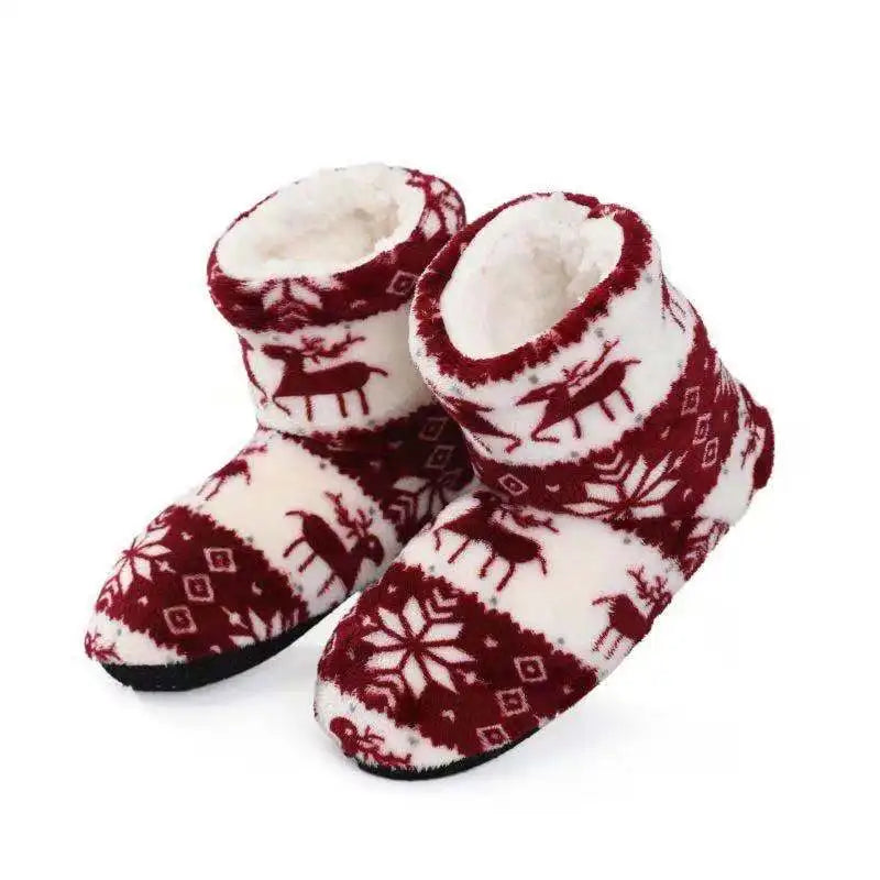 Winter Socks Shoes Woman Home Slippers Christmas Elk Indoor Shoes Warm Contton Slipper Plush Insole Anti-Skid Sole Shoes