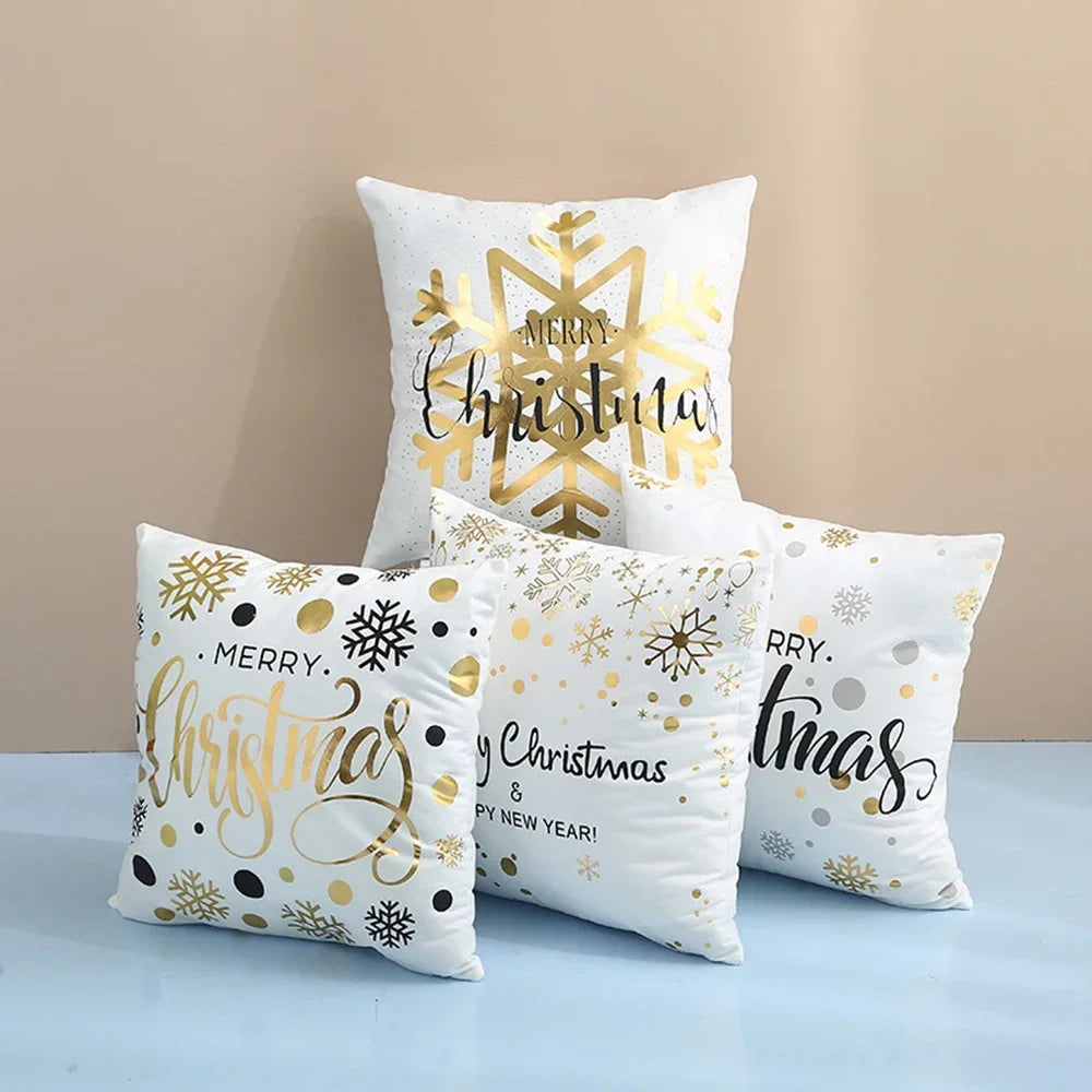 4Pack Christmas Decorations Pillow Covers Sofa Square Throw Pillow Cases Stamping Snowflake Waist Cushion Cover Home Bed Decor