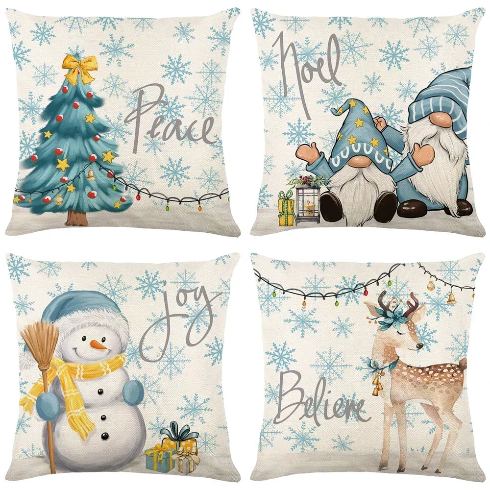 4Pack Christmas Decorations Pillow Covers Sofa Square Throw Pillow Cases Stamping Snowflake Waist Cushion Cover Home Bed Decor