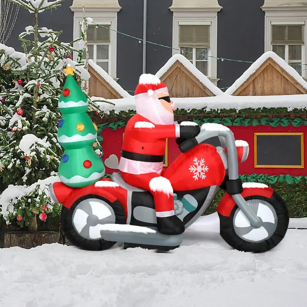 6ft  7 LED Lights Santa Claus Rides Motorcycle Garden Santa Claus Decoration Inflatable model of Santa Claus riding a motorcycle