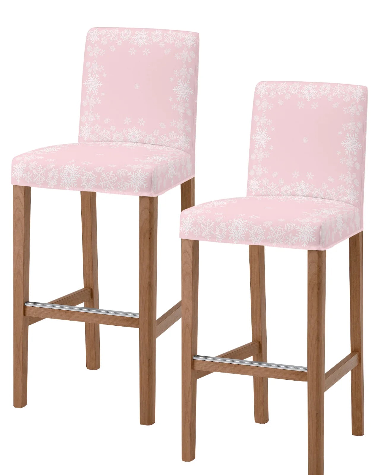 Christmas Pink Christmas Tree Snowflake High Back 2pcs Chair Covers Kitchen Elastic Bar Stool Slipcover Dining Room Seat Cases