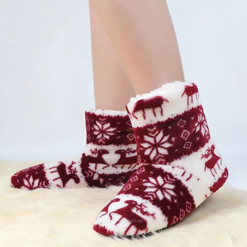 Winter Socks Shoes Woman Home Slippers Christmas Elk Indoor Shoes Warm Contton Slipper Plush Insole Anti-Skid Sole Shoes