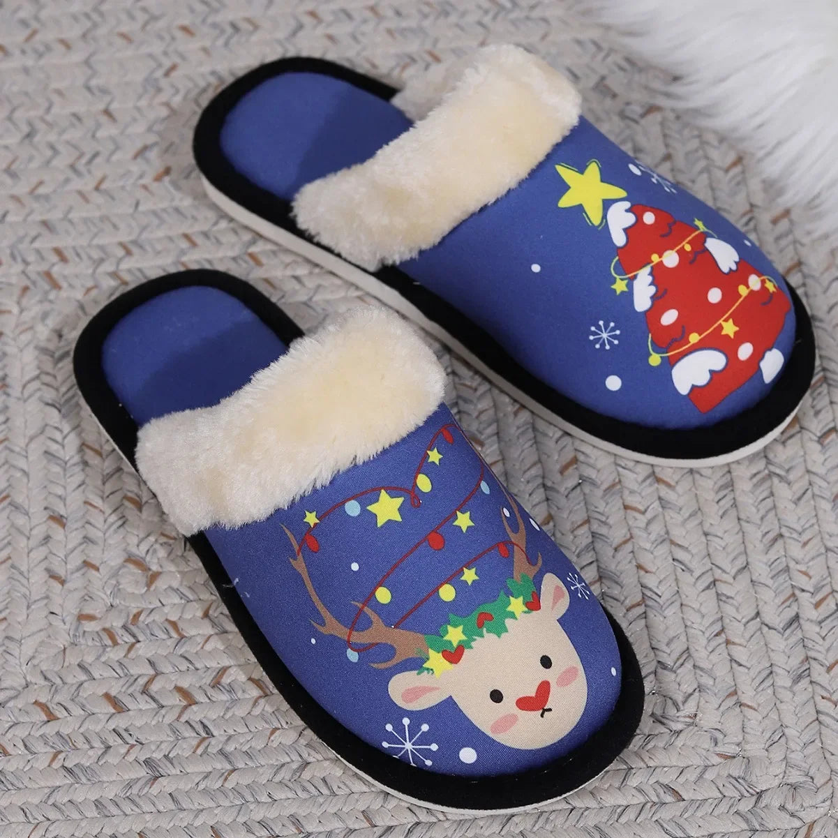 Christmas Slippers 2023 Printing Home Men Women Couples Sandals Plush Casual Warm Shoes  Slippers Women Winter Zapatos De Mujer