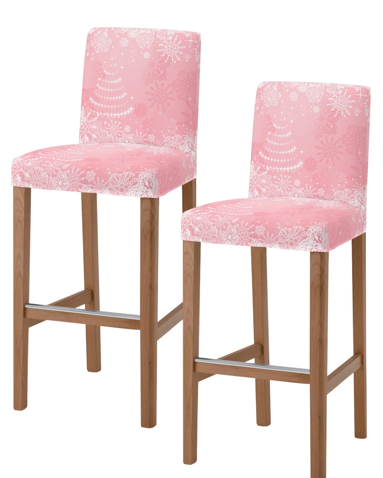 Christmas Pink Christmas Tree Snowflake High Back 2pcs Chair Covers Kitchen Elastic Bar Stool Slipcover Dining Room Seat Cases