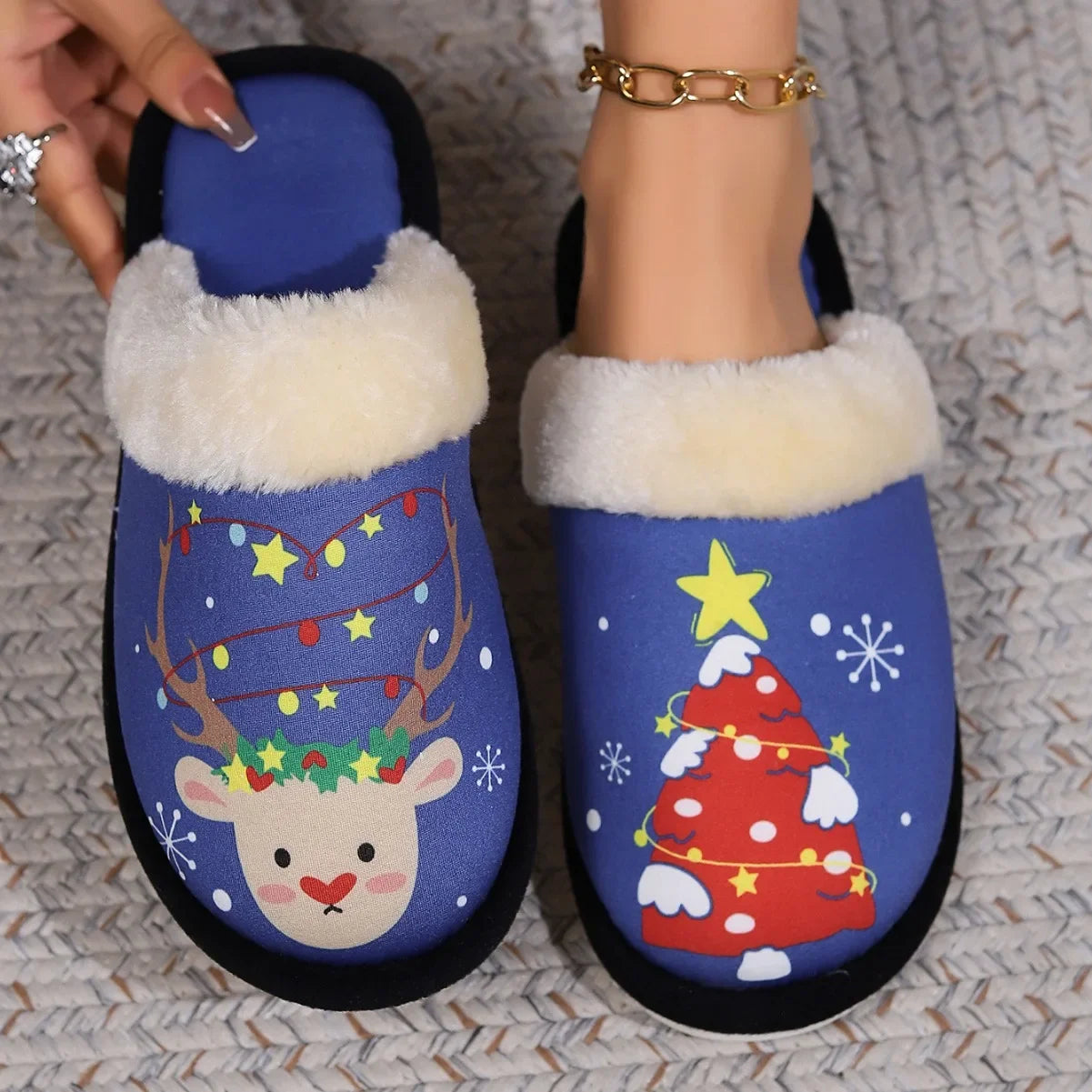 Christmas Slippers 2023 Printing Home Men Women Couples Sandals Plush Casual Warm Shoes  Slippers Women Winter Zapatos De Mujer