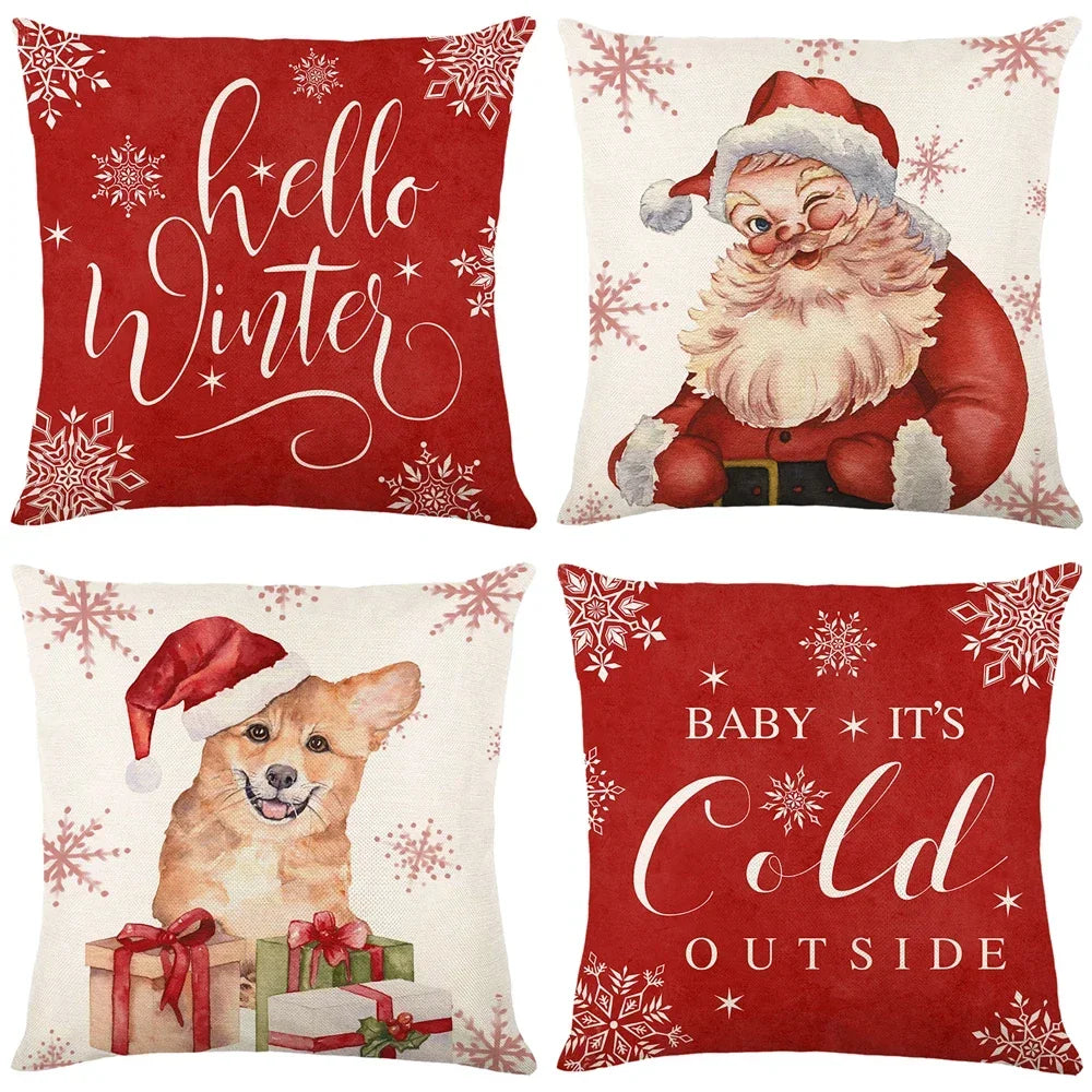 4Pack Christmas Decorations Pillow Covers Sofa Square Throw Pillow Cases Stamping Snowflake Waist Cushion Cover Home Bed Decor