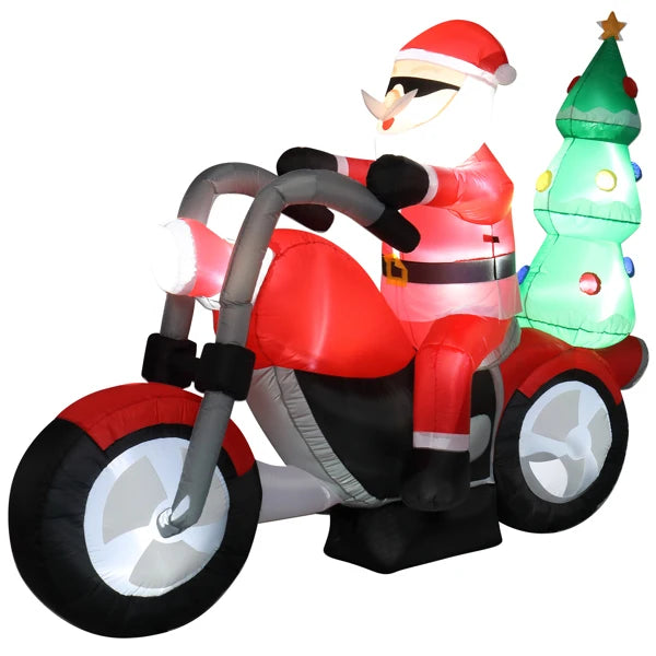 6ft  7 LED Lights Santa Claus Rides Motorcycle Garden Santa Claus Decoration Inflatable model of Santa Claus riding a motorcycle