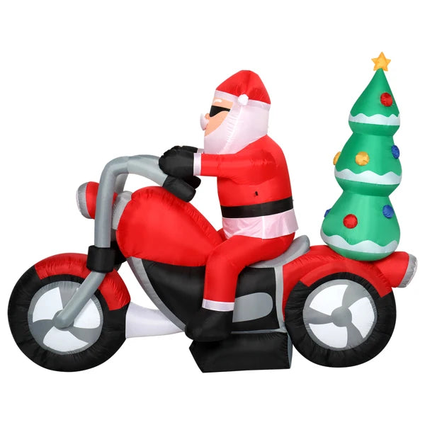 6ft  7 LED Lights Santa Claus Rides Motorcycle Garden Santa Claus Decoration Inflatable model of Santa Claus riding a motorcycle