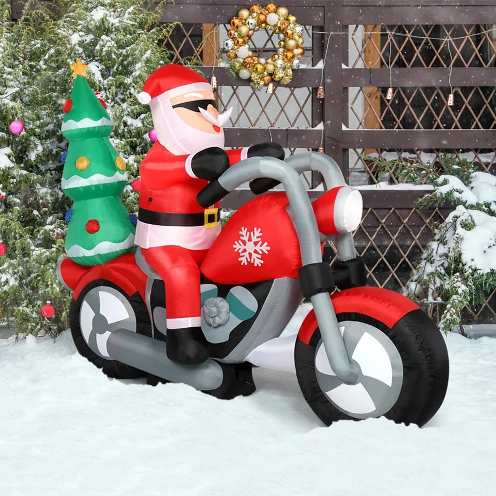 6ft  7 LED Lights Santa Claus Rides Motorcycle Garden Santa Claus Decoration Inflatable model of Santa Claus riding a motorcycle