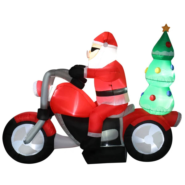 6ft  7 LED Lights Santa Claus Rides Motorcycle Garden Santa Claus Decoration Inflatable model of Santa Claus riding a motorcycle