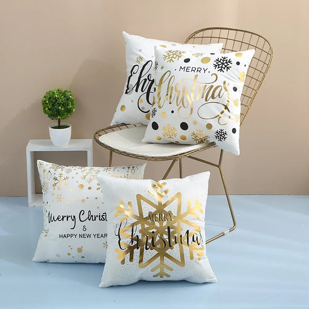 4Pack Christmas Decorations Pillow Covers Sofa Square Throw Pillow Cases Stamping Snowflake Waist Cushion Cover Home Bed Decor