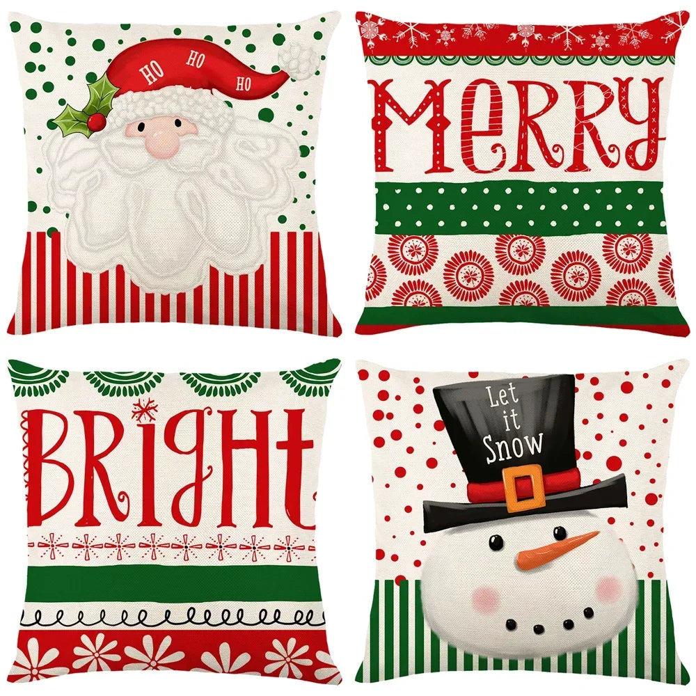 4Pack Christmas Decorations Pillow Covers Sofa Square Throw Pillow Cases Stamping Snowflake Waist Cushion Cover Home Bed Decor