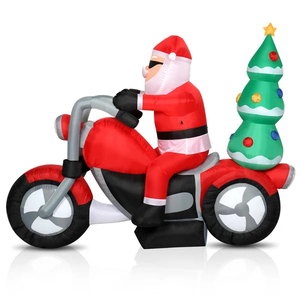 6ft  7 LED Lights Santa Claus Rides Motorcycle Garden Santa Claus Decoration Inflatable model of Santa Claus riding a motorcycle