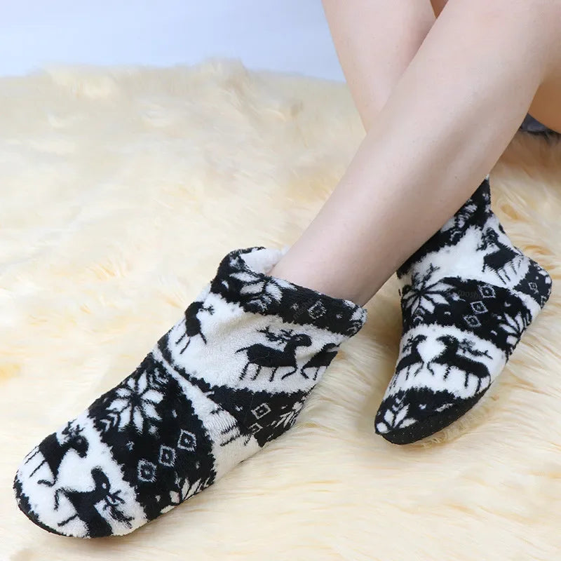 Winter Socks Shoes Woman Home Slippers Christmas Elk Indoor Shoes Warm Contton Slipper Plush Insole Anti-Skid Sole Shoes