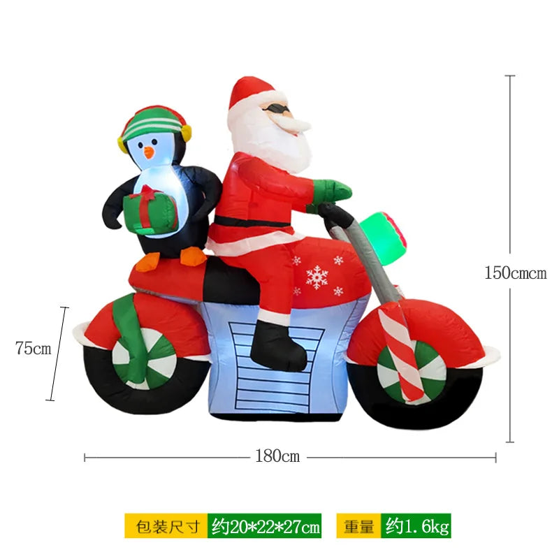 Outdoor Christmas Inflatable Santa Claus With Penguin Rides Motorcycle For Garden Yard Decor New Year Gift Xmas Navidad 2025