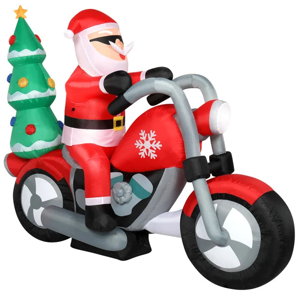 6ft  7 LED Lights Santa Claus Rides Motorcycle Garden Santa Claus Decoration Inflatable model of Santa Claus riding a motorcycle