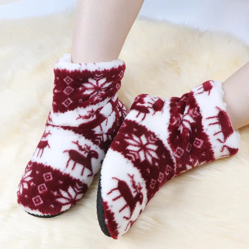 Winter Socks Shoes Woman Home Slippers Christmas Elk Indoor Shoes Warm Contton Slipper Plush Insole Anti-Skid Sole Shoes