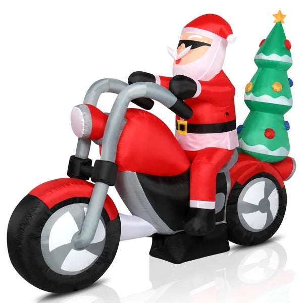 6ft  7 LED Lights Santa Claus Rides Motorcycle Garden Santa Claus Decoration Inflatable model of Santa Claus riding a motorcycle