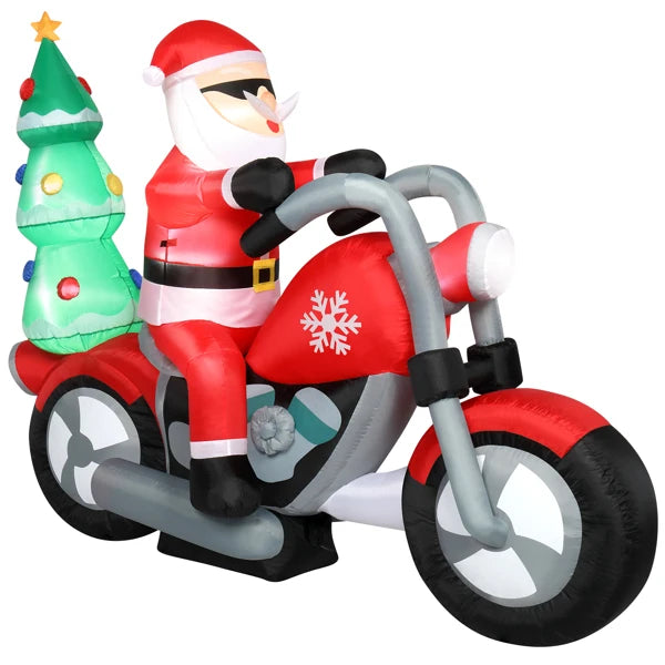 6ft  7 LED Lights Santa Claus Rides Motorcycle Garden Santa Claus Decoration Inflatable model of Santa Claus riding a motorcycle