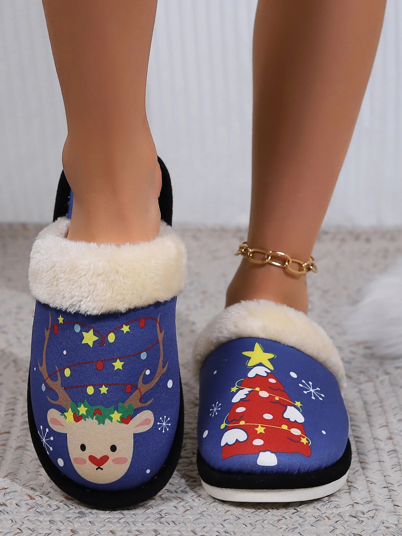 Christmas Slippers 2023 Printing Home Men Women Couples Sandals Plush Casual Warm Shoes  Slippers Women Winter Zapatos De Mujer