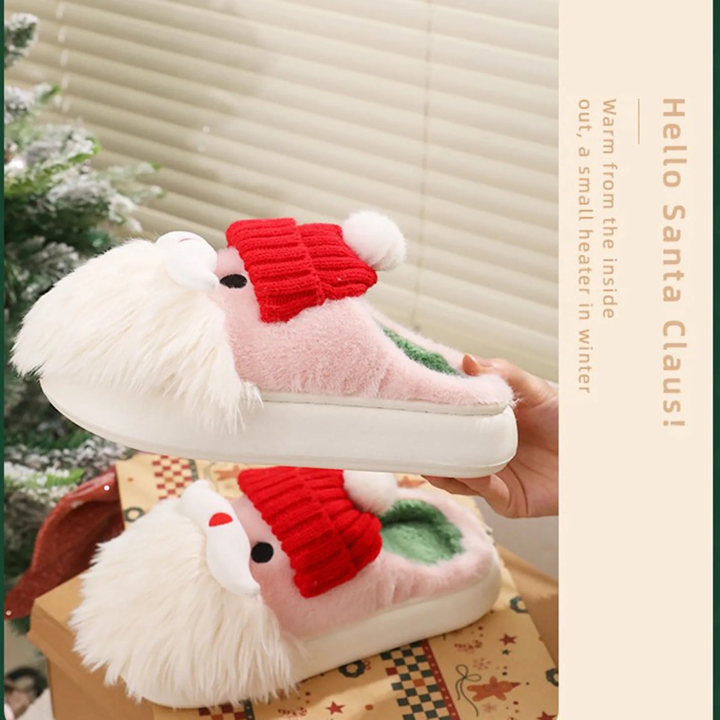 2024 New Christmas gifts Slippers Woman Cartoon Santa Claus Plush Warm Winter Indoor Shoes Cute Women's plush slippers home