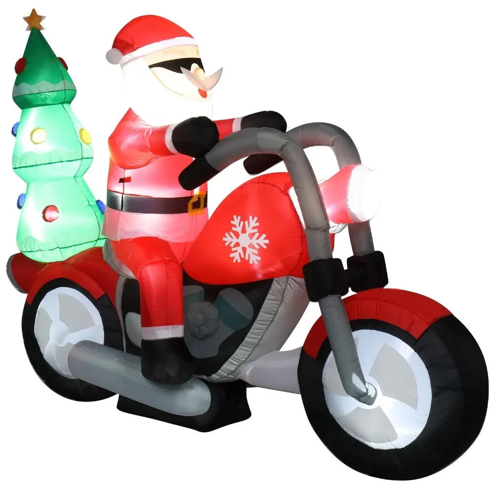 6ft  7 LED Lights Santa Claus Rides Motorcycle Garden Santa Claus Decoration Inflatable model of Santa Claus riding a motorcycle