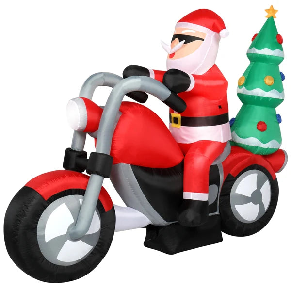 6ft  7 LED Lights Santa Claus Rides Motorcycle Garden Santa Claus Decoration Inflatable model of Santa Claus riding a motorcycle