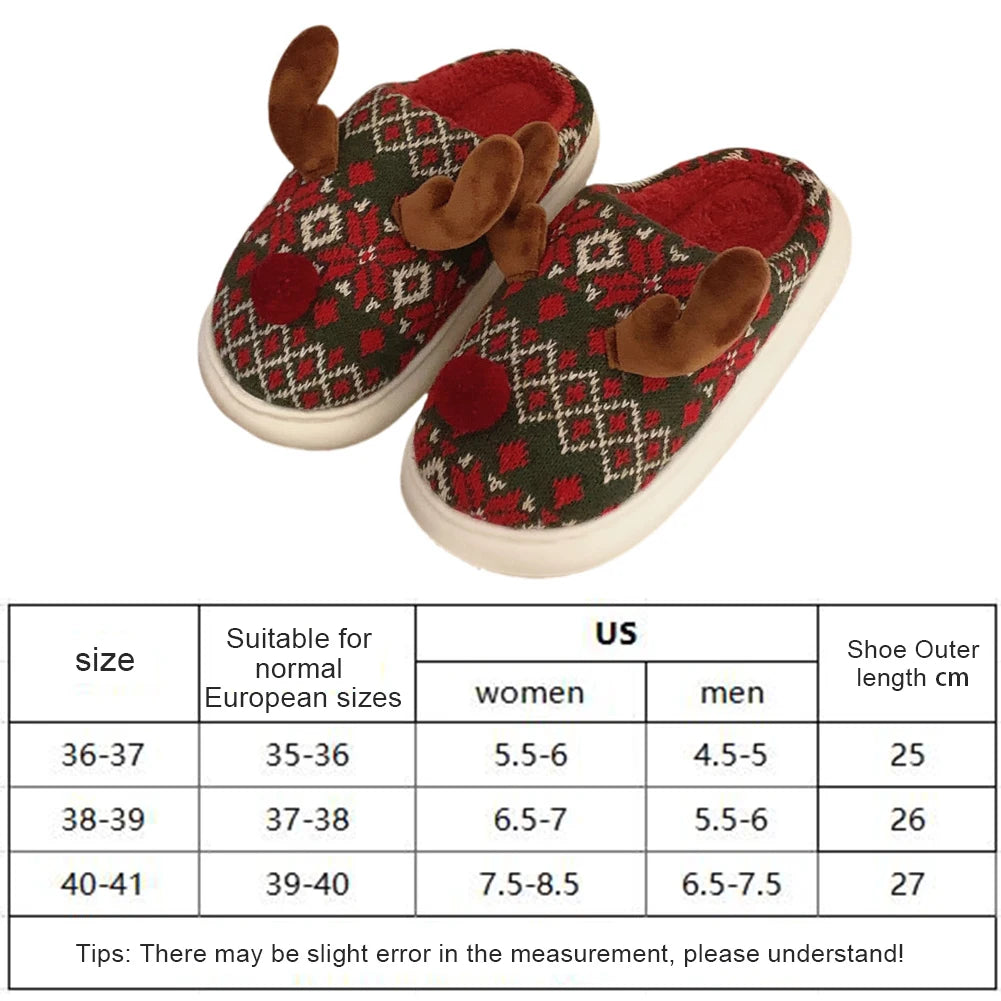 Christmas Elk Plush Slippers Flat Thermal Slippers Comfortable Furry Reindeer Slipper Cartoon Elk Slides for Men Women