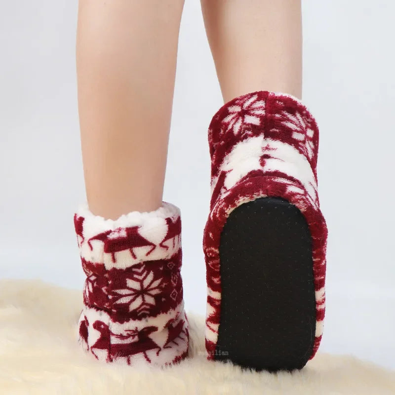 Winter Socks Shoes Woman Home Slippers Christmas Elk Indoor Shoes Warm Contton Slipper Plush Insole Anti-Skid Sole Shoes