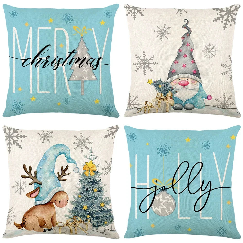 4Pack Christmas Decorations Pillow Covers Sofa Square Throw Pillow Cases Stamping Snowflake Waist Cushion Cover Home Bed Decor