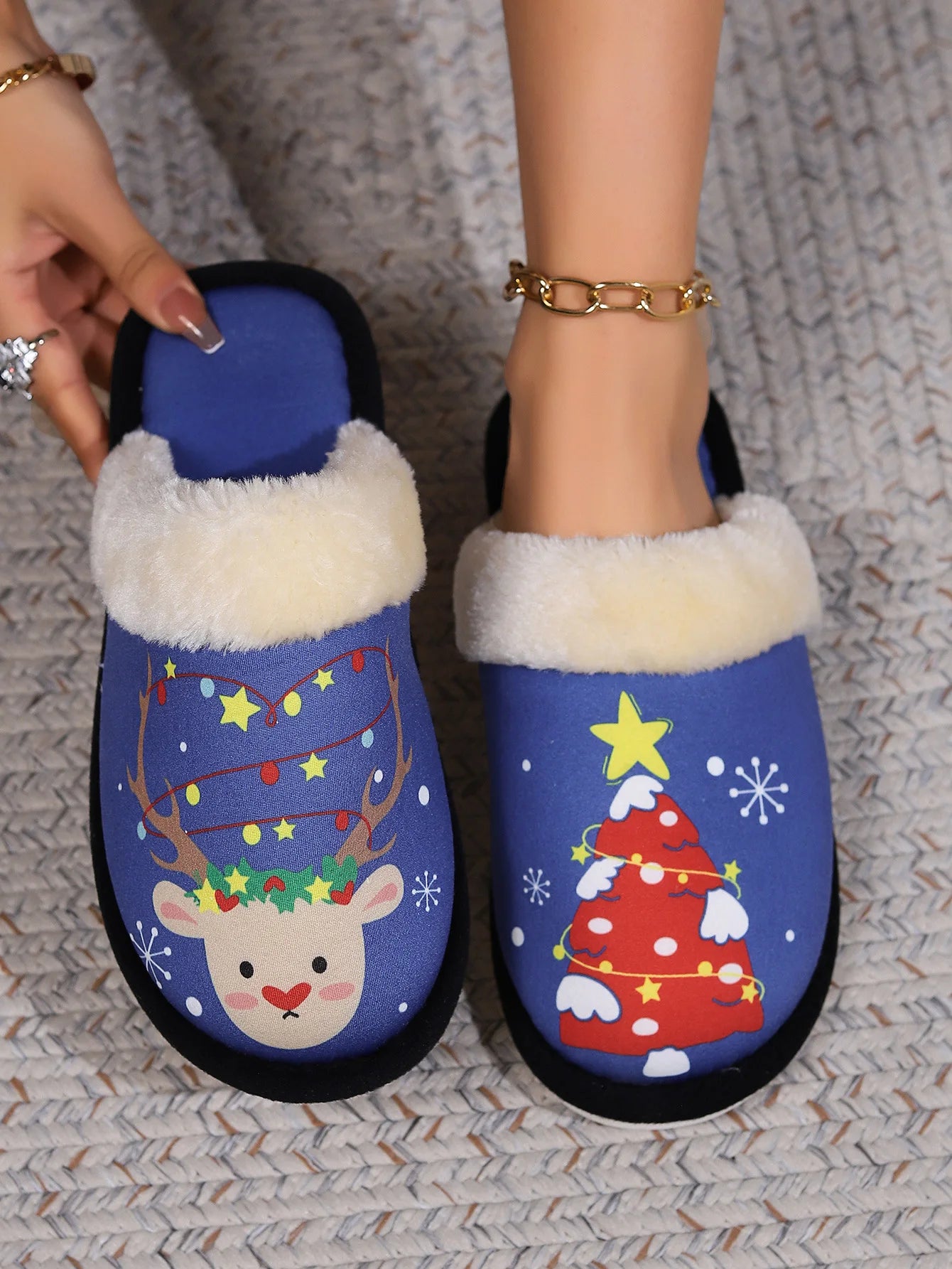 Christmas Slippers 2023 Printing Home Men Women Couples Sandals Plush Casual Warm Shoes  Slippers Women Winter Zapatos De Mujer