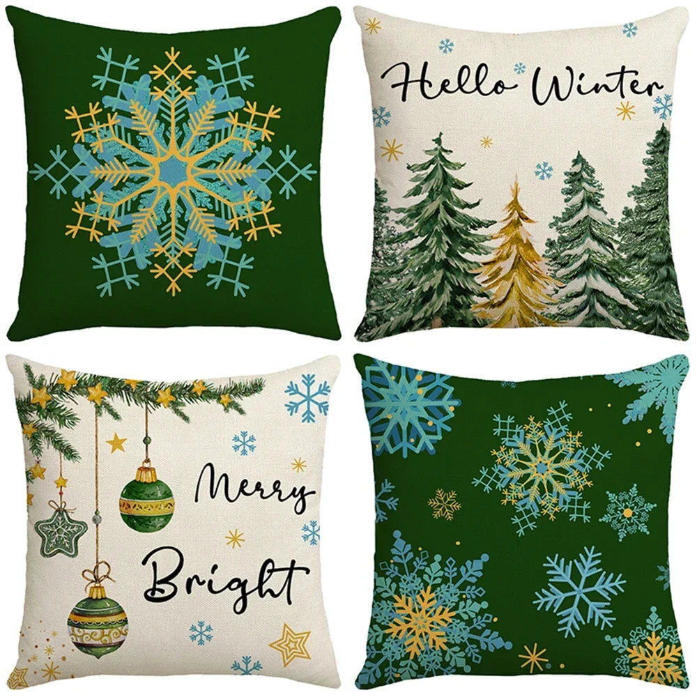 4Pack Christmas Decorations Pillow Covers Sofa Square Throw Pillow Cases Stamping Snowflake Waist Cushion Cover Home Bed Decor