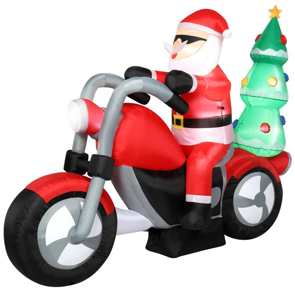 6ft  7 LED Lights Santa Claus Rides Motorcycle Garden Santa Claus Decoration Inflatable model of Santa Claus riding a motorcycle