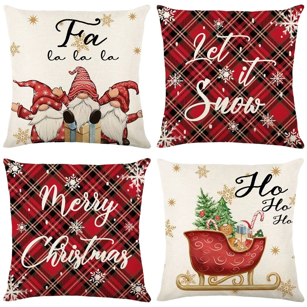 4Pack Christmas Decorations Pillow Covers Sofa Square Throw Pillow Cases Stamping Snowflake Waist Cushion Cover Home Bed Decor