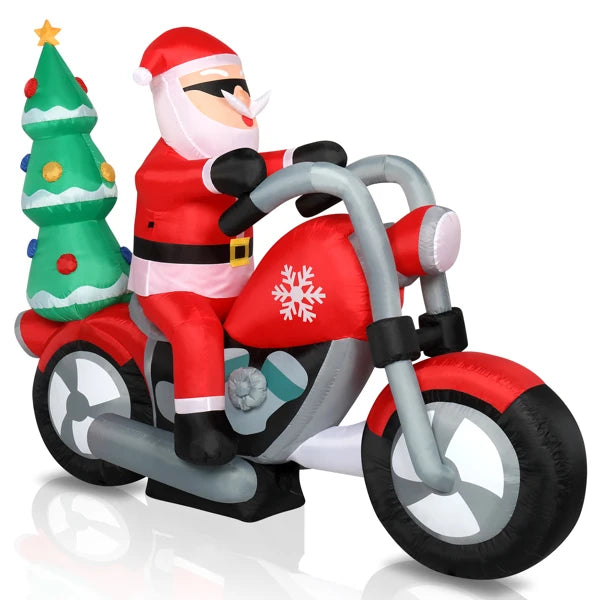 6ft  7 LED Lights Santa Claus Rides Motorcycle Garden Santa Claus Decoration Inflatable model of Santa Claus riding a motorcycle