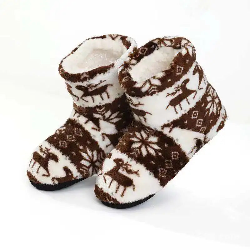 Winter Socks Shoes Woman Home Slippers Christmas Elk Indoor Shoes Warm Contton Slipper Plush Insole Anti-Skid Sole Shoes