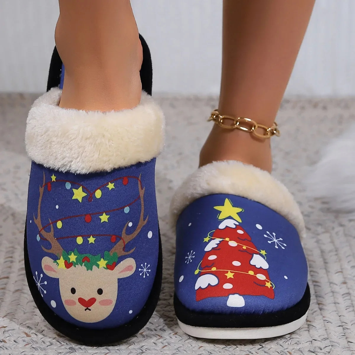 Christmas Slippers 2023 Printing Home Men Women Couples Sandals Plush Casual Warm Shoes  Slippers Women Winter Zapatos De Mujer