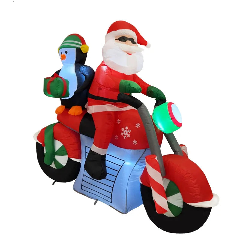 Outdoor Christmas Inflatable Santa Claus With Penguin Rides Motorcycle For Garden Yard Decor New Year Gift Xmas Navidad 2025