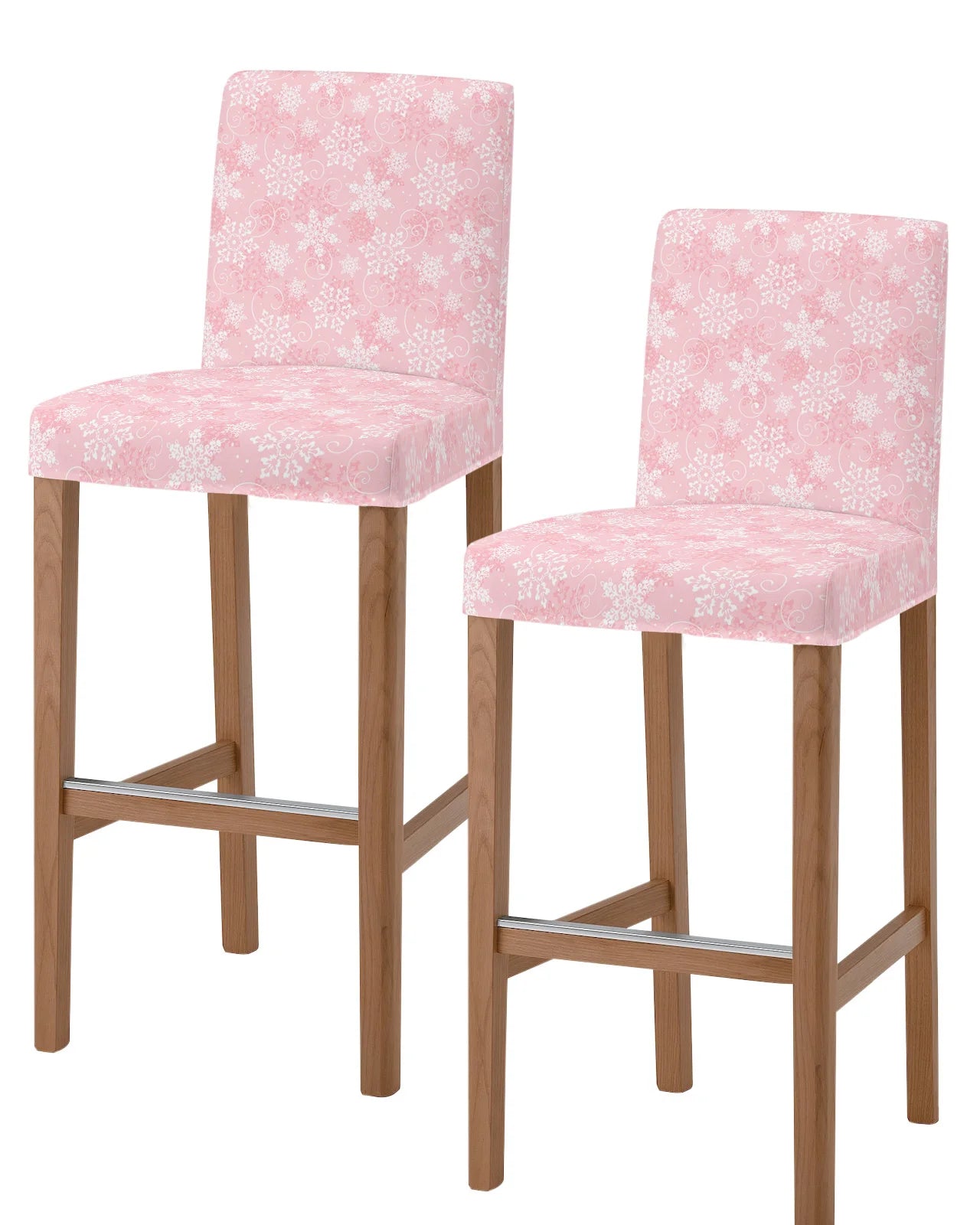 Christmas Pink Christmas Tree Snowflake High Back 2pcs Chair Covers Kitchen Elastic Bar Stool Slipcover Dining Room Seat Cases