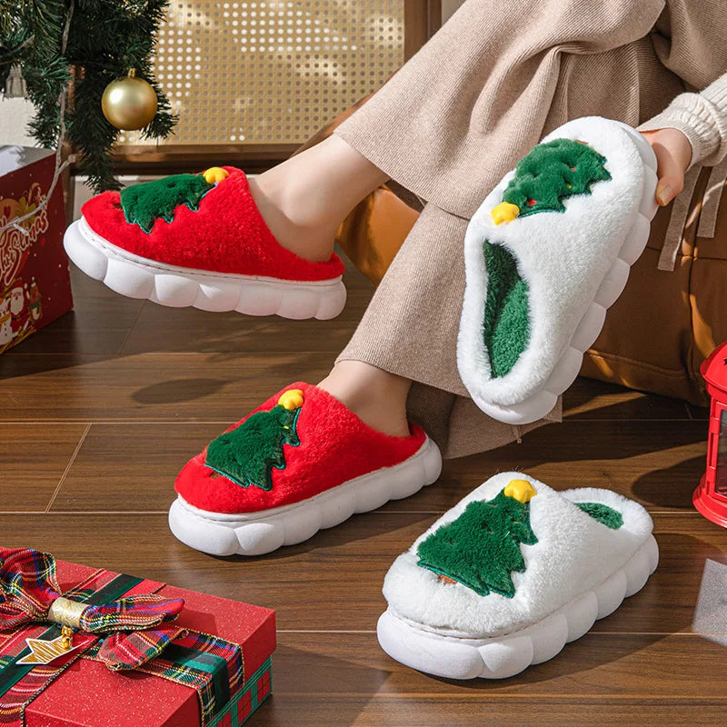 Kawaii Christmas Tree Print Women Plus Slippers Lovely Cute Soft Home Shoes Casual Warm Cozy Slipper Winter Christmas Gifts