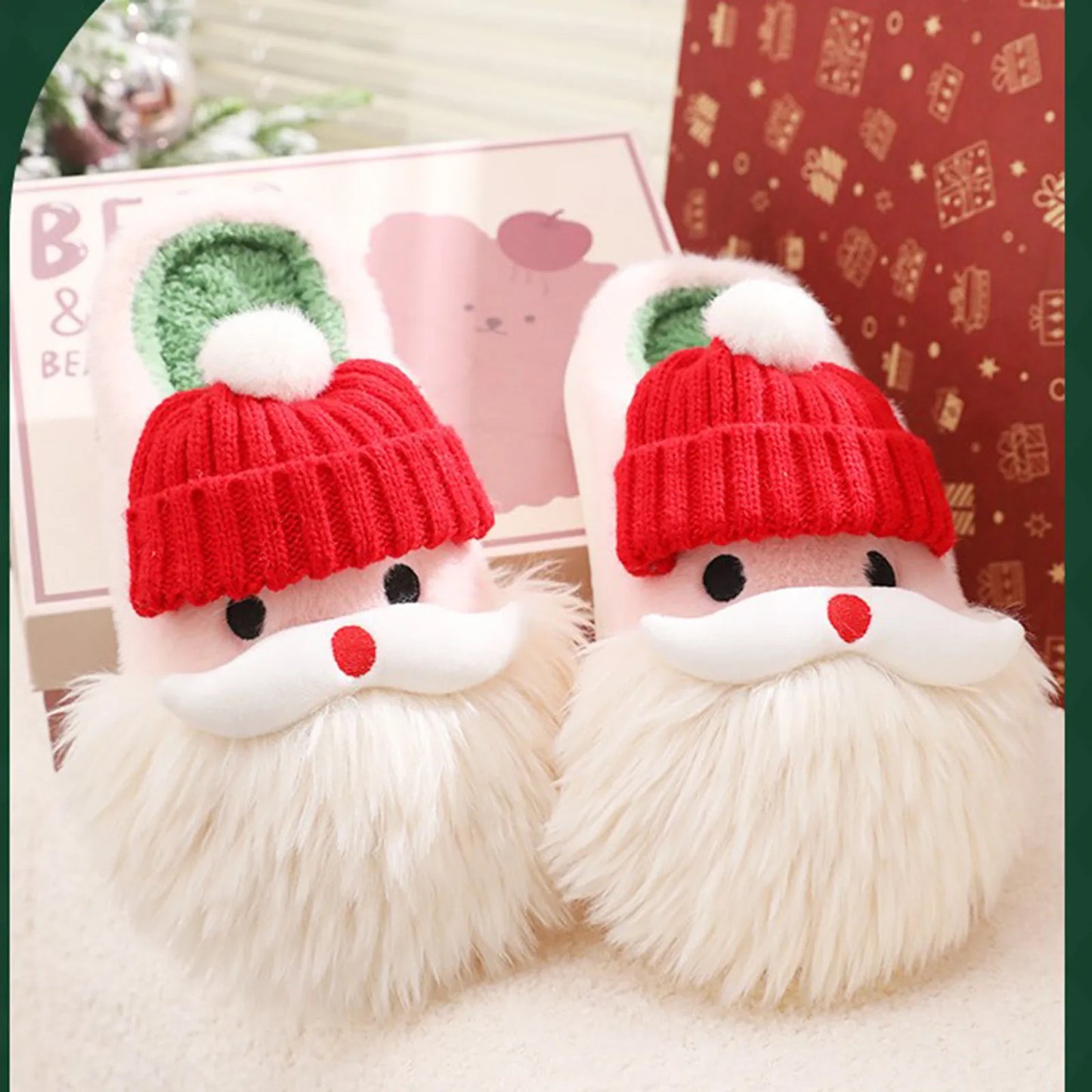 2024 New Christmas gifts Slippers Woman Cartoon Santa Claus Plush Warm Winter Indoor Shoes Cute Women's plush slippers home