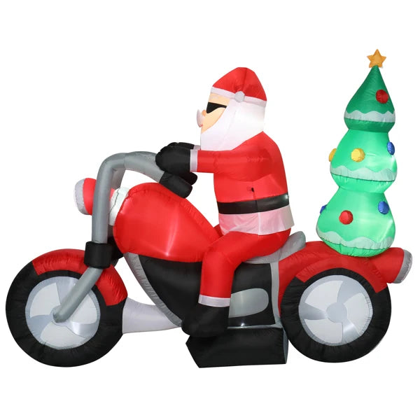 6ft  7 LED Lights Santa Claus Rides Motorcycle Garden Santa Claus Decoration Inflatable model of Santa Claus riding a motorcycle